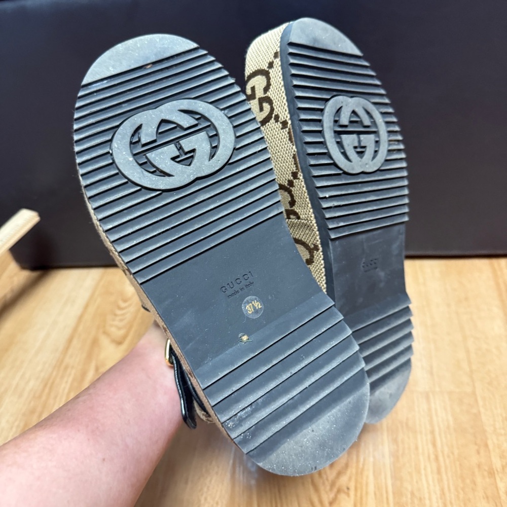 Gucci Brown and Beige GG Platform Slingback Sandals - Picture 3 of 10